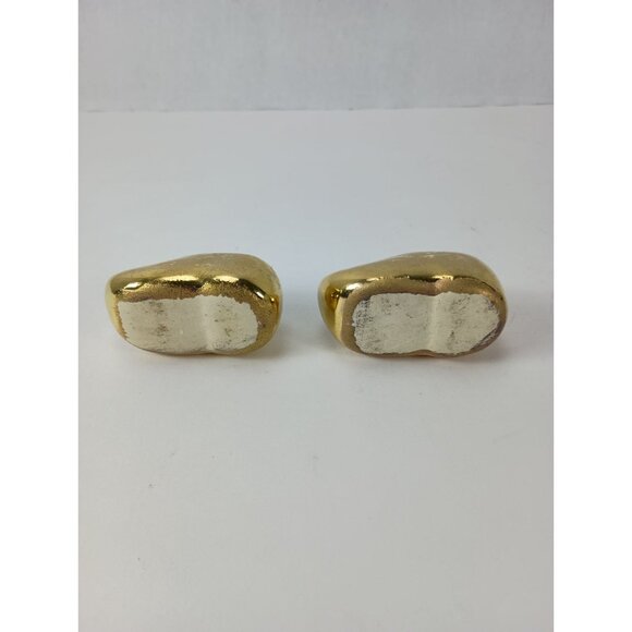 Pair Of Dutch Shoes Gold Ceramic Small Figurine Statue Vintage - Picture 8 of 8